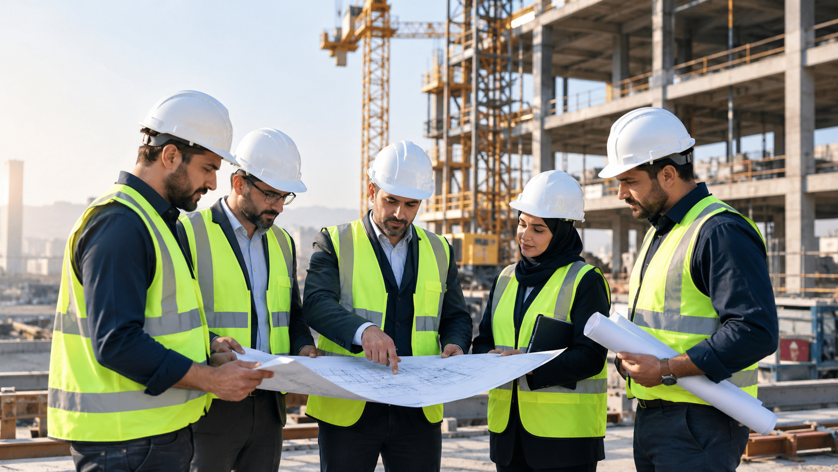 تیم مهندسان در پروژه ساختمانی